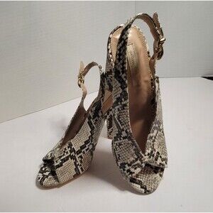Snakeskin Embossed Slingback Open Toe 4 in Block Heel Size 37/6.5 Primadonna